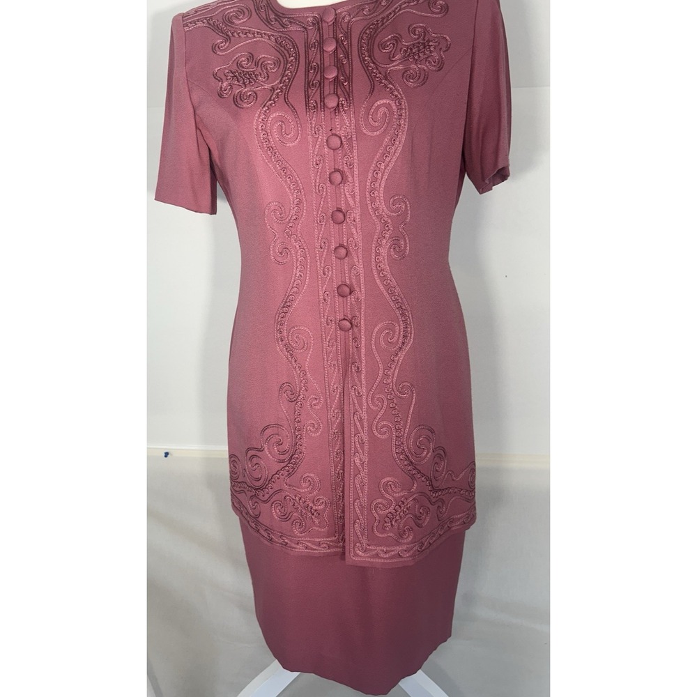 Karin‎ Stevens Woman's 8 SS  Mauve Lined Attached Jacket  Wedding guest Dress